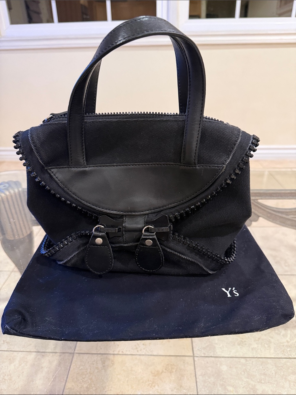 Yohji Yamamoto Black Canvas and Leather Zip-Trim Tote